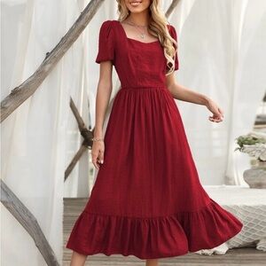 Charming Red Adults Dress Short Sleeves